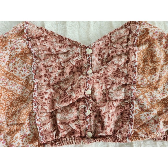 American Eagle Cotton & Linen Mieux Ensemble Boho Floral Crop Top Size Small - Picture 3 of 8